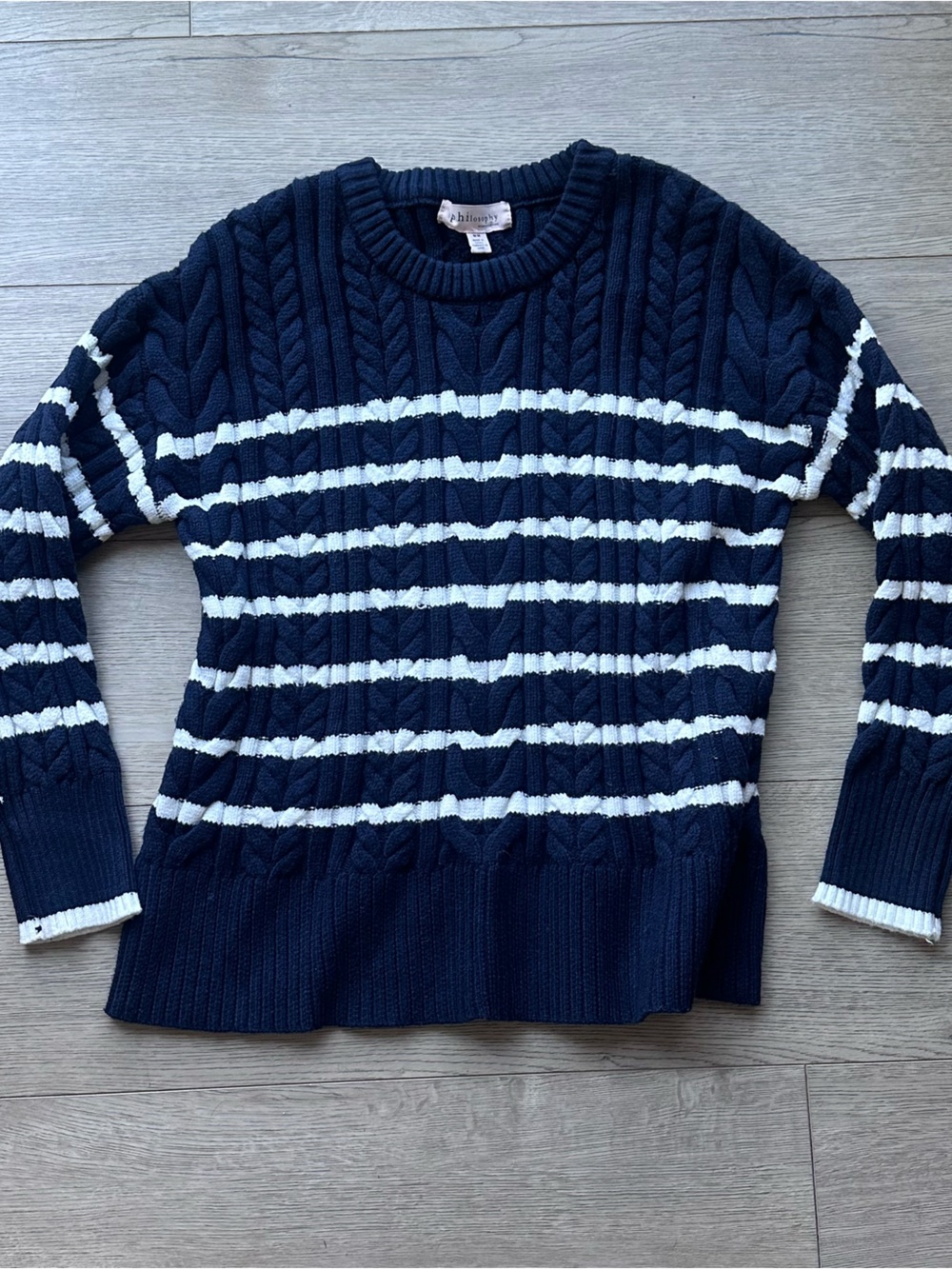 Philosophy Republic Clothing Navy Cable Knit Striped Sweater Women’s Medium